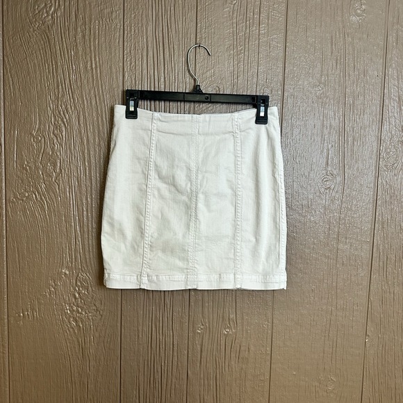 Free People Dresses & Skirts - Free People Mini Skirt Sz 4 Modern Femme Ivory Denim Wash Stretch Pencil Slim